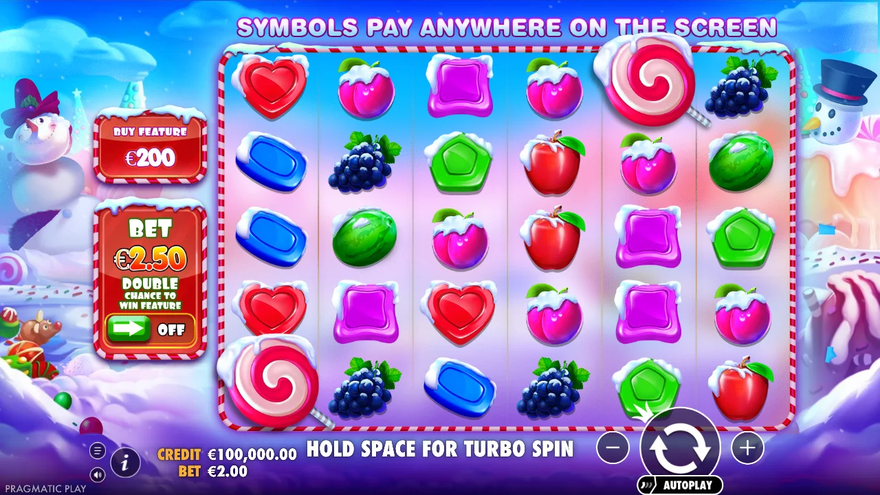 Sweet Bonanza Xmas live gameplay showing winning combinations, tumbling symbols, and multiplier effects in action